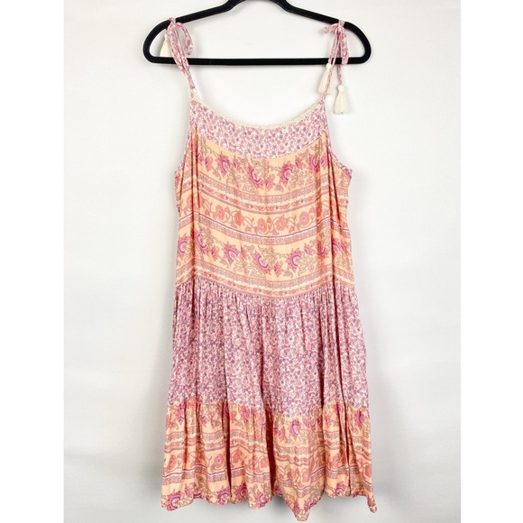 Lucky Brand Womens Tiered Dress L Pink Mixed Print Tie Shoulder Floral Flowy‎ - Picture 7 of 10
